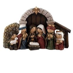 DRW Mistero Belen per bambini, 1 pezzo, colore resina dipinta a mano, 25 x 16 h cm