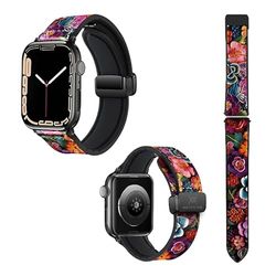 Cinturino per Apple Watch 20 mm (38/40/41/42/44/45 mm) in silicone e vera pelle: fiori Colorees