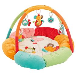 Fehn 3-D ninho de atividades jogo arco safari - manta redonda para gatinhar com 5 brinquedos destacáveis para agarrar - manta de jogos para bebés e crianças de 0 meses - presente de nascimento