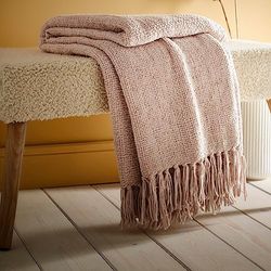 Appletree - Couverture crème Naturelle (130 x 180 cm) - Couvre-lit Chenille Beige texturé en Lin texturé Taupe Clair - Couverture tissée en Lin tissé avec Pompons - pour Salon et Chambre à Coucher