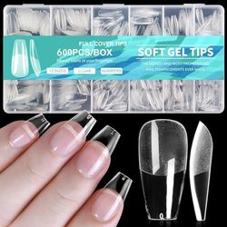 600 Capsule Americane Unghie Trasparenti - Kit per l'applicazione americana Unghie con 12 misure, unghie finte naturali in gel X per manicure domestica, salone e fai da te (600 pezzi)