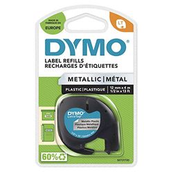 DYMO LetraTag Étiquettes Métallique Authentique | 12 mm x 4 m | Noir sur Argent | Étiquettes autocollantes pour étiqueteuse DYMO LetraTag