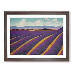 Resplendent Lavender Flower Field H1022 Framed Print for Living Room Bedroom Home Office Décor, Wall Art Picture Ready to Hang, Walnut A4 Frame (34 x 25 cm)