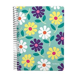 Grafoplás | Cuaderno Cuarto | 80 Hojas Cuadriculadas 4x4 90g | Tapa Plastico | Espiral | Diseño Elena Corredoira | Colección Flowers | Certificado FSC
