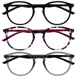 Opulize Met Pack 3 Gafas De Distancia Corto De Vista Miopía Grande Negro Púrpura Gris Hombres Mujeres Bisagras Resorte MMM60-157 -1,00