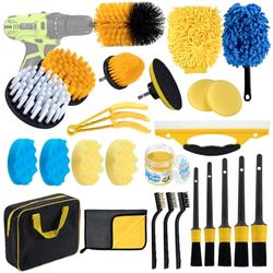 25Pcs Lot de Brosse Nettoyage Voiture,Kit Nettoyage pour Auto avec Brosse De Détail,Chiffon en Microfibre,Éponge de Polissage,Sac de Transport Pratique,Nettoyage Intérieur et Extérieur de Voiture