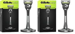 Gillette Labs Men's Razor + 1 Razor Blade Refill, with Exfoliating Bar, Includes Premium Magnetic Stand (Pack of 2)