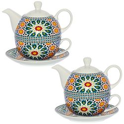 DRW - Set di 2 Tazze con teiera e piattino di Porcellana mosaici teiera: Ø11 x 12 cm