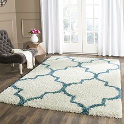 Safavieh Tapis Shaggy pour Salon, Salle à Manger, Chambre à Coucher - Collection Kids Shag - Poils Longs - Ivoire et Bleu - 183 x 274 cm