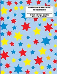 Colored Stars Blue Composition Notebook, Wide Ruled: 100 sheets / 200 pages, 9-3/