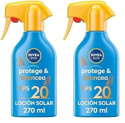 NIVEA SUN Protege & Broncea Spray Solar FP20 (1 x 270 ml), activador del bronceado, protección solar, crema bronceadora, protector solar hidratante, resistente al agua, pistola (Paquete de 2)
