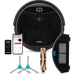 Sencor Robot Aspirapolvere con sistema antiurto, WiFi con App, Pianificazione Intelligente, perfetto per tutti i tipi di pavimenti, rilevamento degli ostacoli, 120 minuti, compatibile con gli animali.