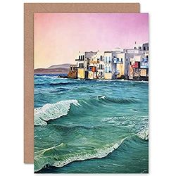 Wee Blue Coo Greece By The Sea Painting Greeting Card With Envelope Inside Premium Quality