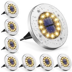 GIGALUMI Zonnelamp voor buiten, 12 leds, 8 stuks, vloerlampen op zonne-energie, wit, roestvrij staal, waterdicht, voor buiten, tuin, terras, gazon, binnenplaats, loopbrug