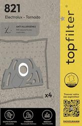 TopFilter 821, 4 sacs aspirateur pour Electrolux et Tornado boîte de sacs d'aspiration en non-tissé, 4 sacs à poussière (30 x 26 x 0,1 cm), Blanc