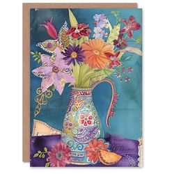 Artery8 Birthday Card Exotic Flower Bouquet Ornate Vase For Her Gran Sister Niece Daughter Wife Woman Greeting Card