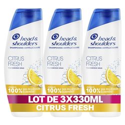 Head & Shoulders Citrus Fresh Shampoing Antipelliculaire Pour Cheveux Gras 3x330ml; Usage Quotidien; Jusqu'à 100% des Pellicules Éliminées, Cliniquement Prouvé (lot de 3 x 330 ml)