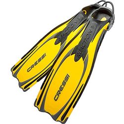 Cressi Reaction Ebs Fins Pinne Alte Prestazioni per Immersione con Ebs Strap, Unisex Adulto, Giallo/Argento, XS/S (36/39)