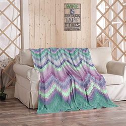 232 Ikat Zig Zag - Copriletto tradizionale in pile sherpa a spina di pesce, in flanella calda in microfibra, colore blu pastello, 101,6 x 127 cm