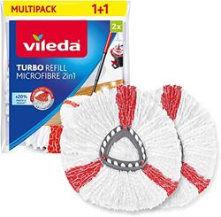 Vileda Turbo 2in1 Fiocco Ricambio, Confezione da 2, Adatto ai Sistemi Turbo e Turbo Smart, +20% Raccolta di Sporco, per Tutti i Tipi di Pavimento