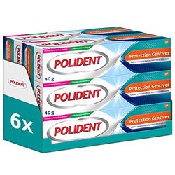 Polident - Crema fijadora de protección de encías, para prótesis dentales parciales o completas, sin sabor, lote de 6 x 40 g