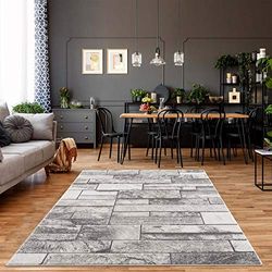 carpet city Tappeto passatoia soggiorno – effetto pietra 80 x 300 cm grigio mélange – Tappeto moderno a pelo corto