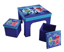 Fun House PYJAMASQUES Table 40 X 50 X 50 cm avec 2 Tabourets de Rangement Pliable 25 x 25 x 25 cm pour Enfant, MDF/Intissé, 52 x 52 x 15 cm