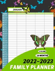Family Planner 2022-2023: Large Family Home Planner Monthly Calendar 2022-2023 Five Columns Memo Organiser Calendar Butterfly Mum Family Planner Gifts Month per View Pages (Sep 2022 - Des 2023)