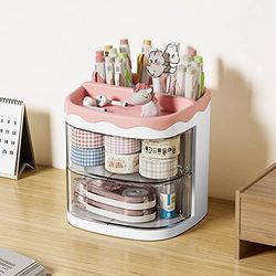 kaileyouxiangongsi Pencil Holders,Pen Organizer, Pencil Holder for Desk, Desk Organizer with Drawer for School, Home, Art Supplies (Pink)