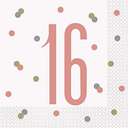 Elegant roséguld 16:e Glitz lunchservetter (16 cm) – perfekt för fester, bröllop och speciella tillfällen – 16 ct