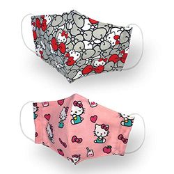 Kanguru Green Mask Hello Kitty - Mascherina Facciale, 100% Cotone, Ragazze 6 - 12 Anni, 20 x 12.5 cm, Set 2 Pezzi
