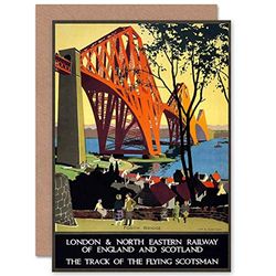 Wee Blue Coo RAIL FLYING SCOTSMAN FORTH BRIDGE LNER UK BLANK GREETINGS CARD