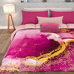 PETTI Artigiani Italiani - Colcha de Invierno, Colcha de Invierno, Colcha Individual de Doble Cara, de Color Liso e impresión Digital, Color Rosa, 100% Microfibra hipoalergénica, Fabricado en Italia