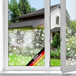 d-c-fix window film privacy Tord – 45cm x 1,5m – static vinyl films for glass windows with a modern floral pattern – self-adhesive, opaque, frosted, decorative for bathroom, home & kitchen
