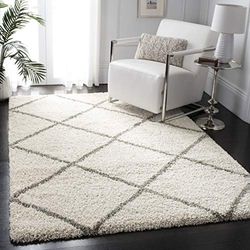 SAFAVIEH Tapis Shag Pour Salon, Salle à manger, Chambre à coucher - Hudson Shag Collection, Tapis à poil long, Ivoire et Gris, 91 X 152 cm