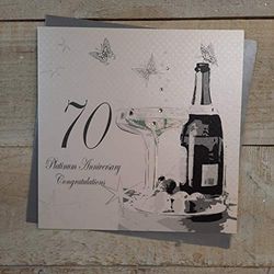 WHITE COTTON CARDS BD70C Carte de félicitations 70e Anniversaire de Mariage Faite à la Main Motif Champagne et chocolats