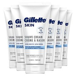 Gillette SKIN Ultra Sensitive Crema Barba Uomo Idratante, Confezione con 6 da 175ml, Forma Uno Strato Sottile Per Un Controllo Della Scorrevolezza, Dona Conforto, Senza Coloranti e Alcool