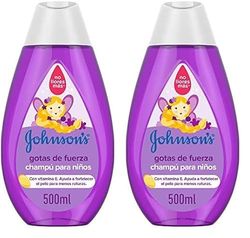 JOHNSON'S Gotas de fuerza Champú para niños, champú infantil que potencia la fortaleza natural del cabello de tu bebé, champú sin sulfatos ni parabenos, 1 bote x 500 ml (Paquete de 2)