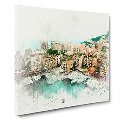 Yachts in Monte Carlo Monaco in Abstract Modern Canvas Wall Art Print Ready to Hang, Framed Picture for Living Room Bedroom Home Office Décor, 14x14 Inch (35x35 cm)