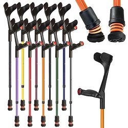 Flexyfoot Shock Absorbing Comfy Grip Adjustable Crutch – Improves Safety, Improves Comfort, Reduces Shocks & Jarring – Orange – Left Handed