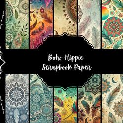 Boho Hippie Scrapbook Paper, Bohemian Junk Journal Paper, Groovy Decorative Paper, DIY Projects, Origami, Collage Sheets, Decouapge Paper, 8,5" by 8,5" inches, 10 Designs, Double Sided