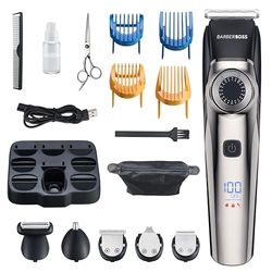 Barberboss Men's 5-in-1 Hair & Beard Trimmer, Cordless Hair Clipper, Ultimate Grooming Kit for Facial & Body Care, Men’s Hair Clipper, Waterproof Design with Deatil, Ear & Nose Trimmer