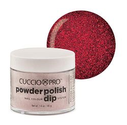 Cuccio Powder Polish - Acrylic Nail Colour Dip System - 45g (1.6oz) Dipping Powder - Dark Red Glitter