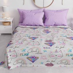 PETTI Artigiani Italiani - Spring Summer 265 x 260 Two-Seater Children's Bedspread Lightweight Double Bed Blanket with Unicorn Kitten Design, 100% Made in Italy