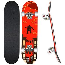 WeSkate Monopatín Principiante – Monopatín Cruiser Completo de 7 Capas de Arce Canadiense Double Kick Deck Cave con rodamientos ABEC-7, Carga 100 kg