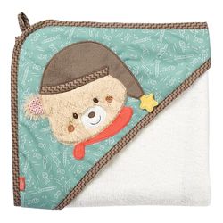 Fehn 060324 Kapuzenbadetuch Bär – Bade-Poncho aus Baumwolle mit süßem Bären für Babys und Kleinkinder ab 0+ Monaten – Maße: 80 x 80 cm