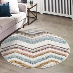 carpet city Tappeto a pelo lungo, 160 x 160 cm, rotondo, moderno, a zig-zag, multicolore, ad alta profondità, effetto 3D, soffice, per soggiorno, camera da letto, a pelo lungo