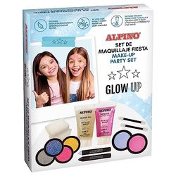 Ensemble de Maquillage de fête Alpine. Comprend 1 Gel métallisé Rose et 1 Gel irisé, 2 éponges, 2 applicateurs, 2 bâtons de Cire Noir et Blanc, 4 peintures pailletées et 2 peintures pour Le Visage