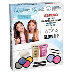 Set trucco per feste ALPINE | Include 1 gel metallizzato rosa e 1 gel iridescente, 2 spugne, 2 applicatori, 2 bastoncini di cera bianchi e neri, 4 colori glitterati e 2 colori per il viso