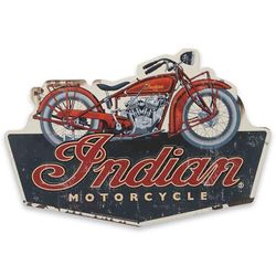 Indian Motorcycle Company Scout Model 101 Targa in metallo goffrata – Cartello vintage indiano con motocicletta per garage o grotta uomo